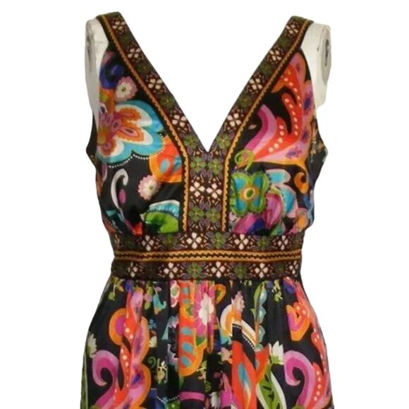 ECI Summer Dress, 10, Bold Multicolor Paisley, Sleeveless, Sash, V-neck - Picture 2 of 13